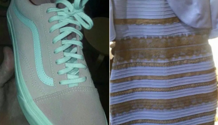 Какого цвета кеды и платье?